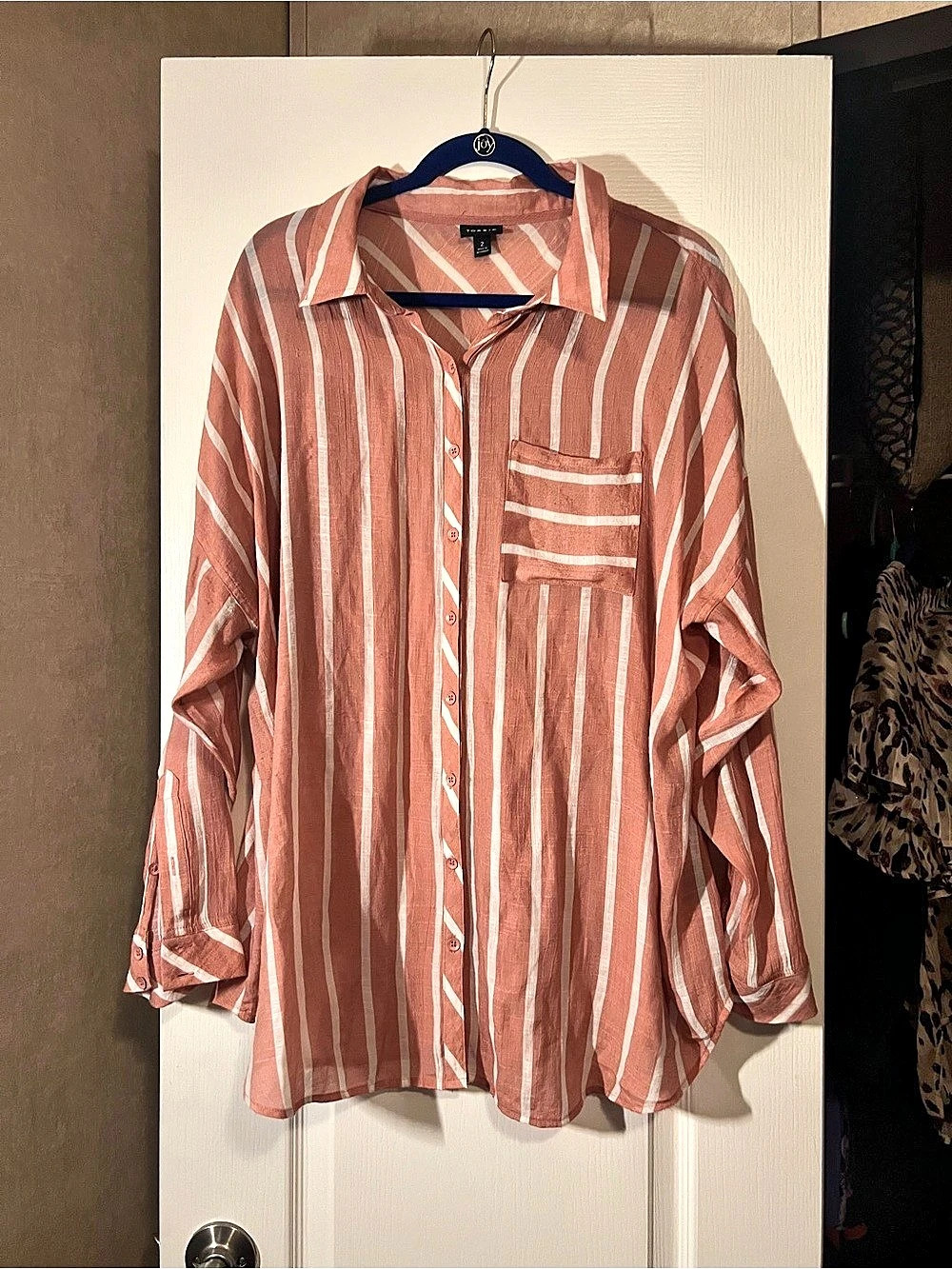 Torrid Striped Button Down Pink & White Size 2